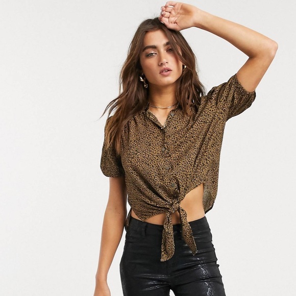 Free People Tops - Free People celia leopard print tie front shirt M